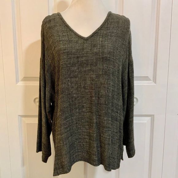 EILEEN FISHER Womens Brown Textured Unlined Vented Step Hem Cuffed Sleeve Collared Button Up Top